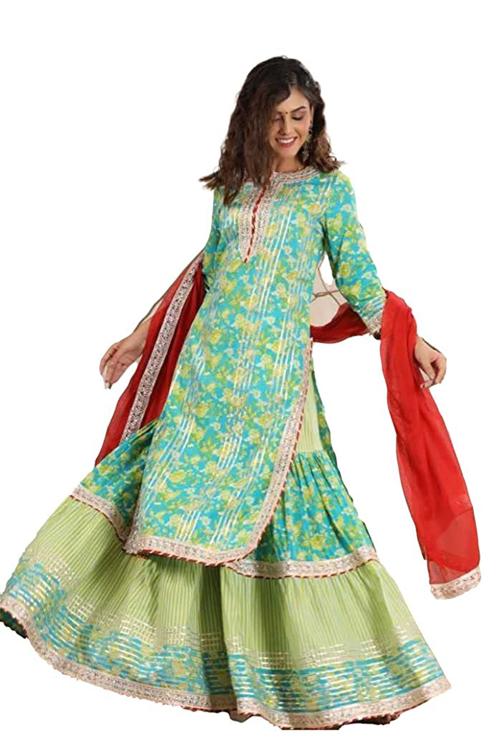 Women Kurta and Churidar Set Cotton Silk, Green