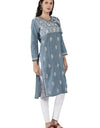 Lucknow Chikan Regular Fit Powder Organic Cotton Kurta with  Flexible Lycra Pants