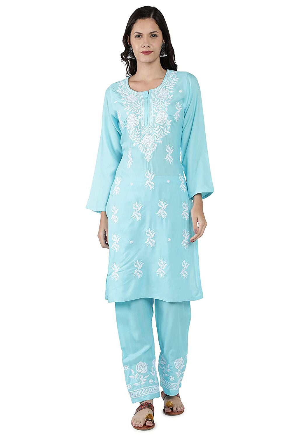Lucknowi Regular Fit Organic Cotton kurta with Complete Hand Embroidery