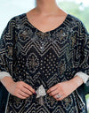 Printed Knee-Length Kaftan Set with Fitted Pants, Black