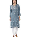 Lucknow Chikan Regular Fit Powder Organic Cotton Kurta with  Flexible Lycra Pants