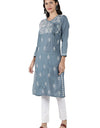 Lucknow Chikan Regular Fit Powder Organic Cotton Kurta with  Flexible Lycra Pants