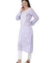 Lucknowi Hand-Embroidery Chikankari Organic Cotton Kurta Set Pastel Lavender & White