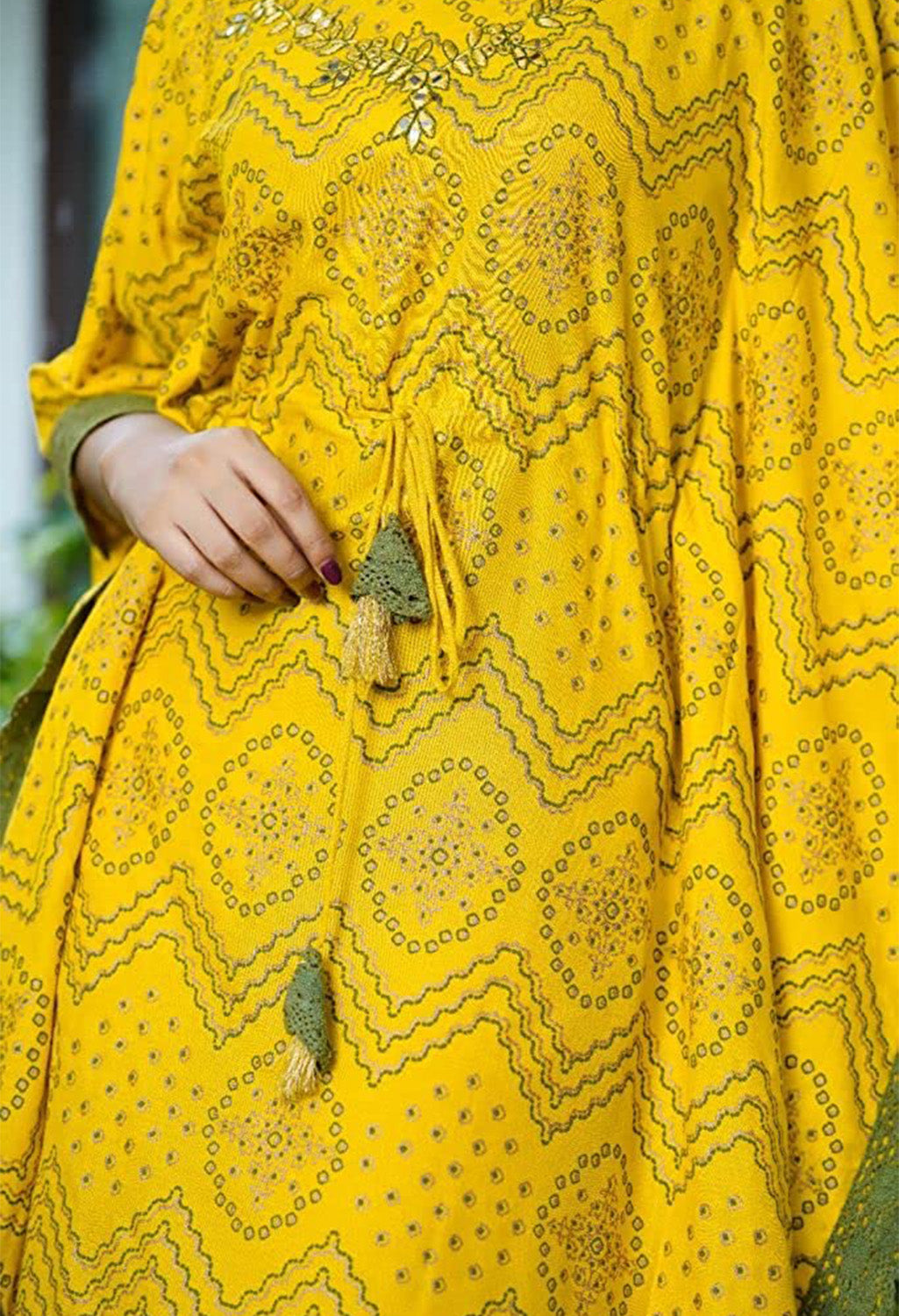 Printed Cotton Blend Women Kaftan Set Yellow