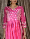 Stitched A-line Pure Cotton Kurta Pant Set Pink & Beige