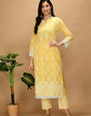 Straight Embroidered Shifli Organic Cotton Kurta Pant and Dupatta Set Marigold Yellow