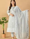 Lucknowi Organic Embroided Pure Cotton Kurta Set with Pant & Dupatta