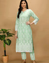 Straight Embroidered Shifli Organic Cotton Kurta Pant and Dupatta Set Color Summer Mint Green