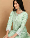 Straight Embroidered Shifli Organic Cotton Kurta Pant and Dupatta Set Color Summer Mint Green