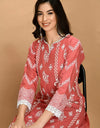 Organic Embroidered Cotton Kurta Kurti Set with Beautiful White Lace