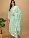 Straight Embroidered Shifli Organic Cotton Kurta Pant and Dupatta Set Color Summer Mint Green