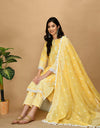 Straight Embroidered Shifli Organic Cotton Kurta Pant and Dupatta Set Marigold Yellow
