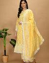 Straight Embroidered Shifli Organic Cotton Kurta Pant and Dupatta Set Marigold Yellow