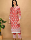 Organic Embroidered Cotton Kurta Kurti Set with Beautiful White Lace