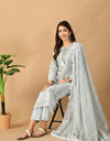 Lucknowi Organic Embroided Pure Cotton Kurta Set with Pant & Dupatta