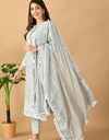 Lucknowi Organic Embroided Pure Cotton Kurta Set with Pant & Dupatta