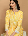 Straight Embroidered Shifli Organic Cotton Kurta Pant and Dupatta Set Marigold Yellow