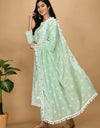 Straight Embroidered Shifli Organic Cotton Kurta Pant and Dupatta Set Color Summer Mint Green