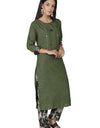Olive Green Cotton Kurti with Black Printed Palazoo