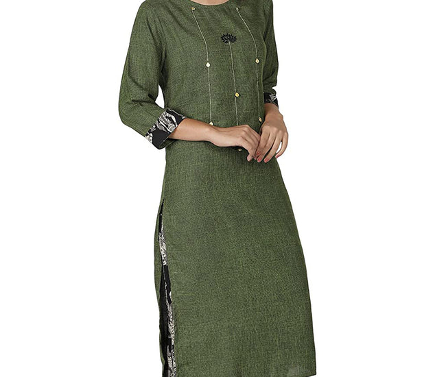 Olive Green Cotton Kurti with Black Printed Palazoo
