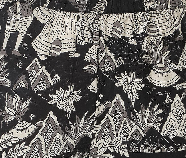 Olive Green Cotton Kurti with Black Printed Palazoo