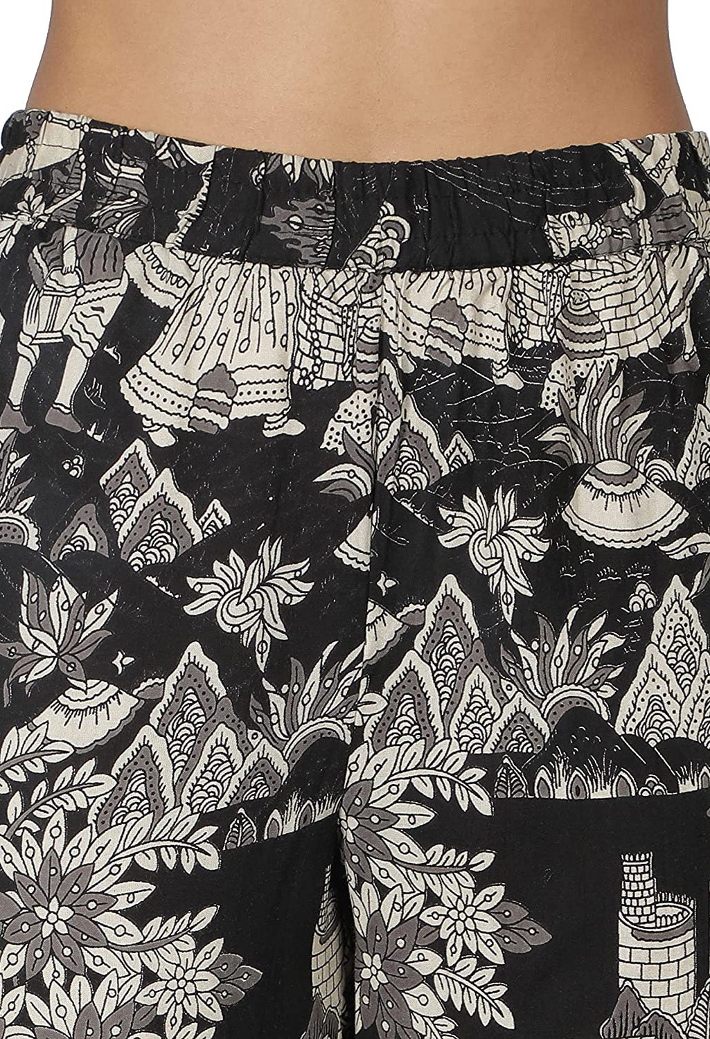 Olive Green Cotton Kurti with Black Printed Palazoo