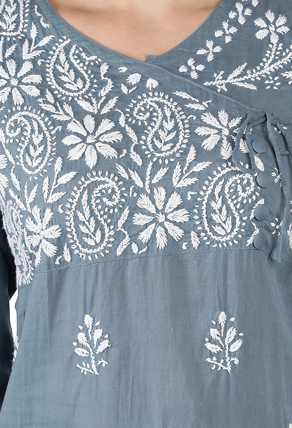 Lucknow Chikan Regular Fit Powder Organic Cotton Kurta with  Flexible Lycra Pants