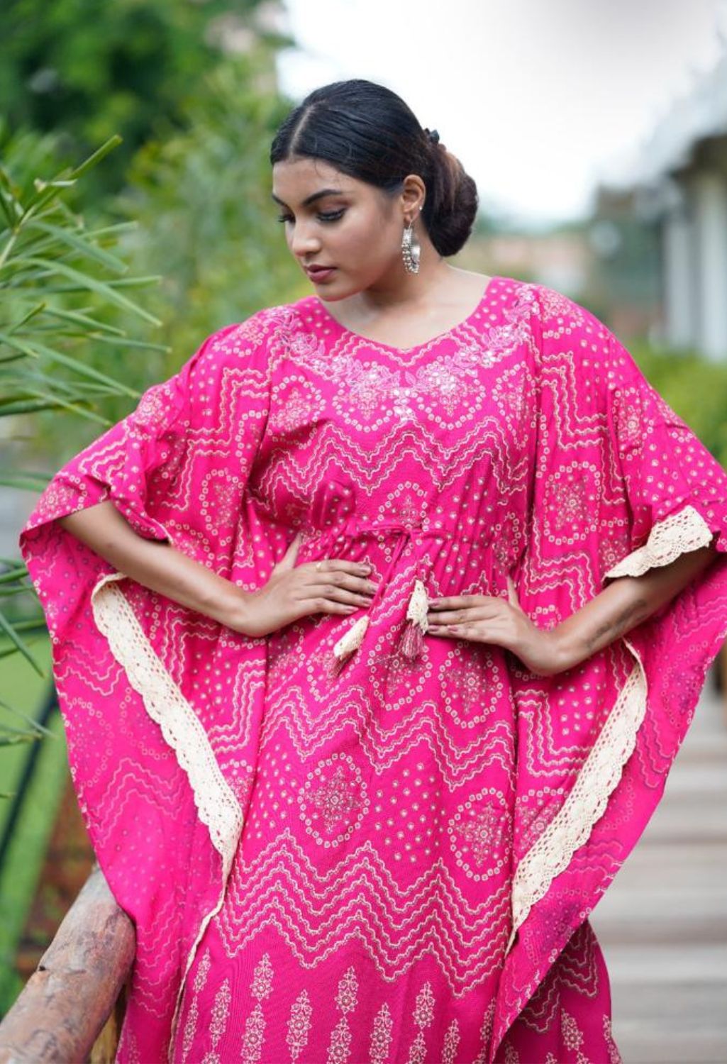 Kaftan Set with Pant, Cotton , Color Jaipuri Hot Pink