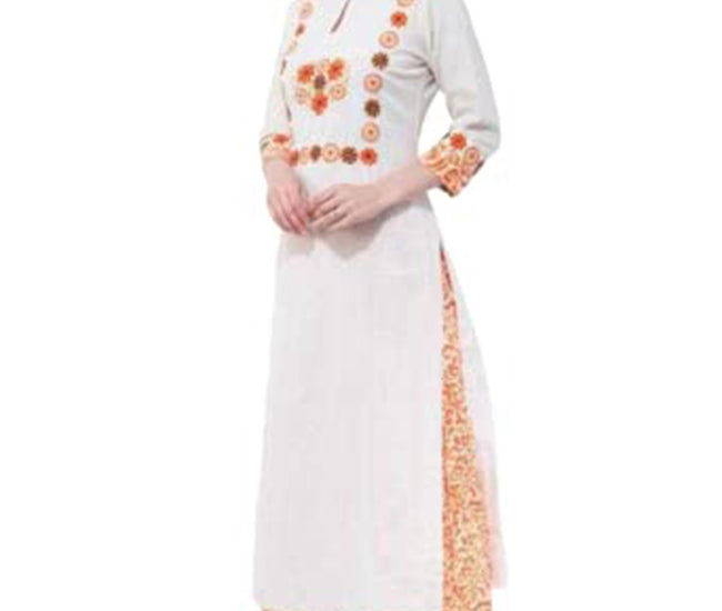 Women's Kurta and Pant Set Cotton Silk, Color- White