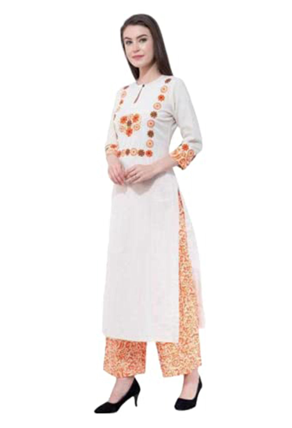 Women's Kurta and Pant Set Cotton Silk, Color- White