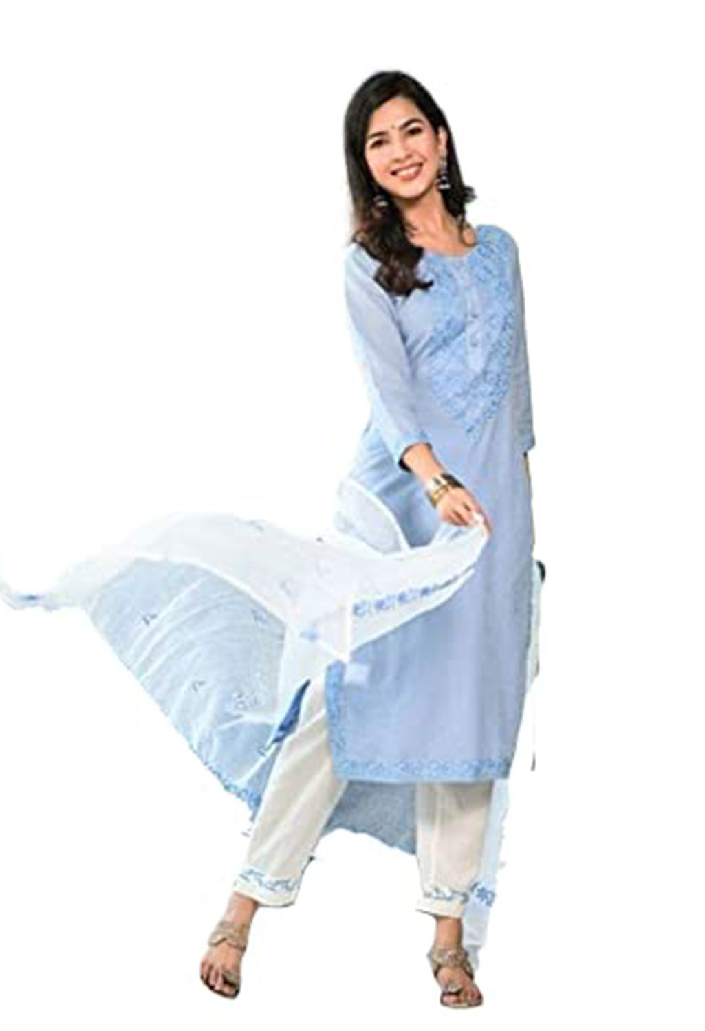 Blue Kurta with White Pant & Dupatta