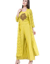 Yellow Cotton 3 Set Suit with Crop TOP Plazzo & Long Shrug