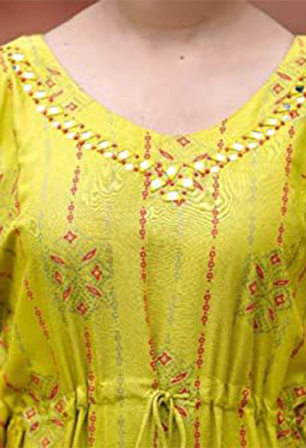 Graphic Printed Cotton Silk Women Kaftan Set - Yellow