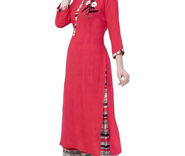 Women's Kurta and Palazzo Set Cotton Blend Color- Red