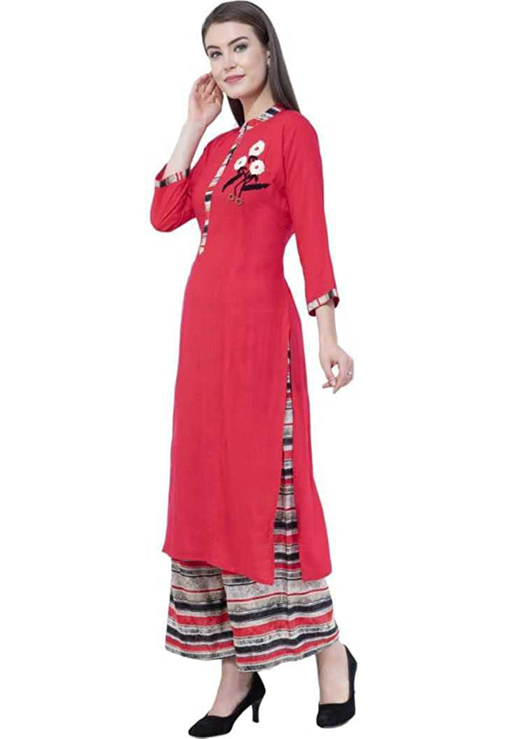 Women's Kurta and Palazzo Set Cotton Blend Color- Red