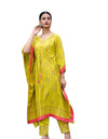 Graphic Printed Cotton Silk Women Kaftan Set - Yellow
