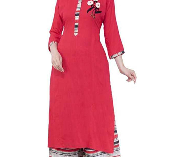 Women's Kurta and Palazzo Set Cotton Blend Color- Red