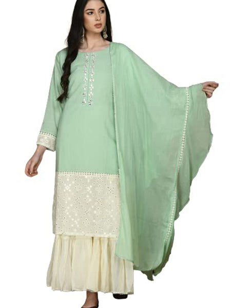 Embroidered Kurta, Palazzo & Dupatta Set