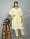 Women's Graphic Print Cotton Silk Kaftan Kurti, Color- Yellow