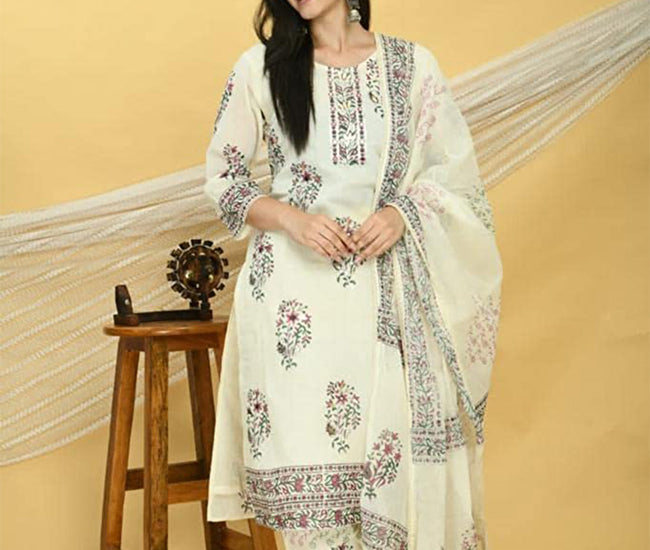 Gota Patti Cotton Printing Straight Kurta Pant Set