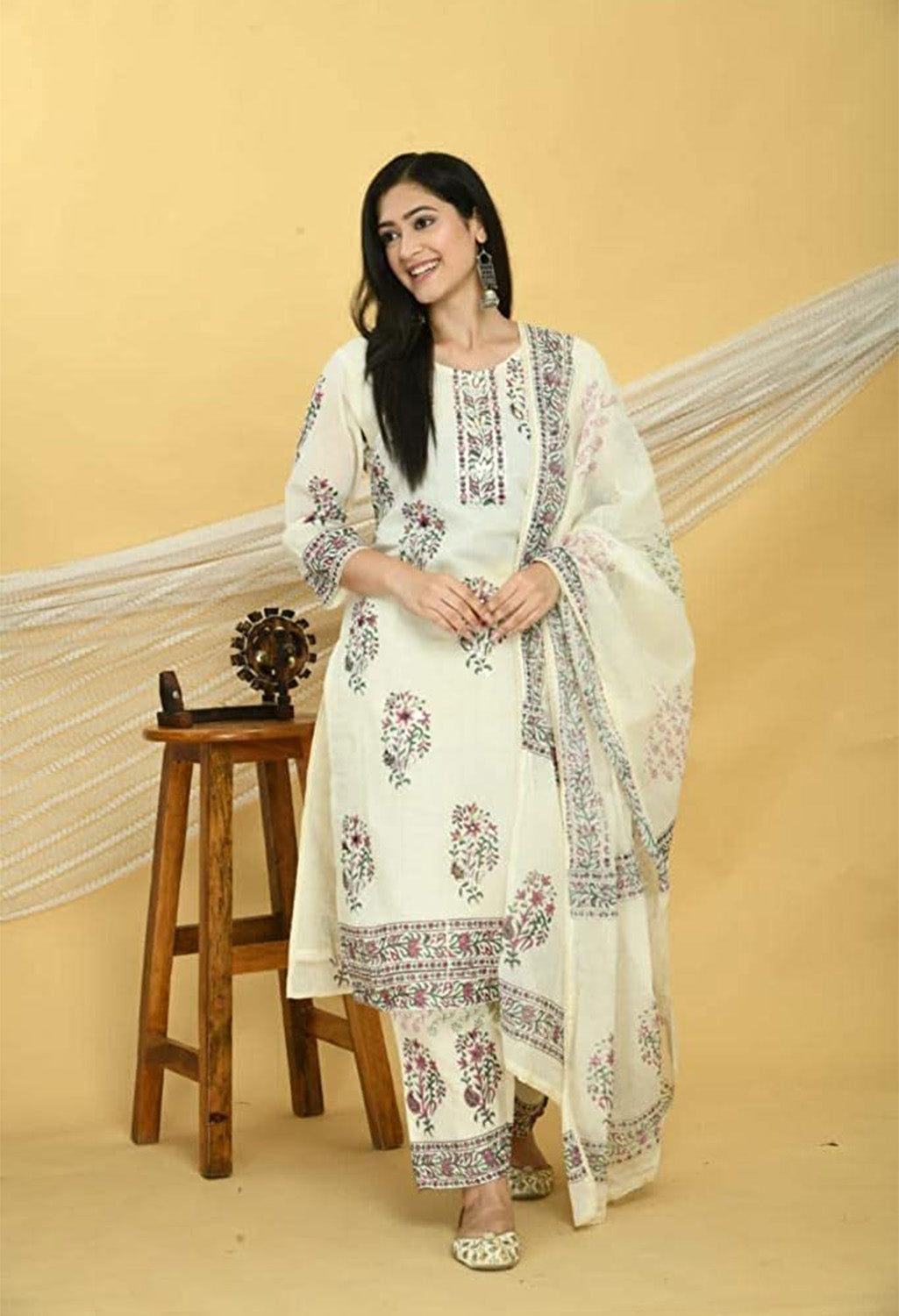 Gota Patti Cotton Printing Straight Kurta Pant Set