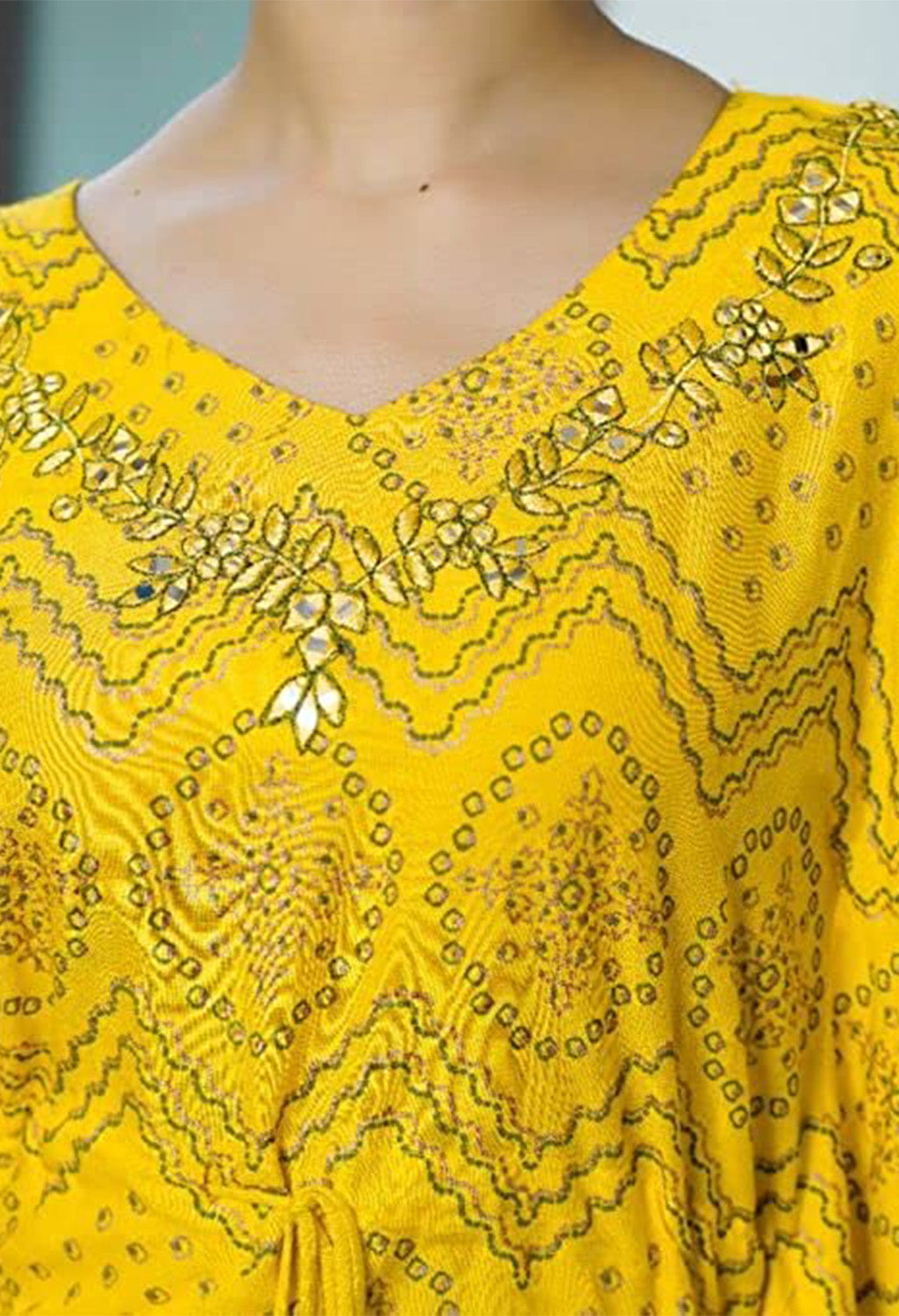 Printed Cotton Blend Women Kaftan Set Yellow