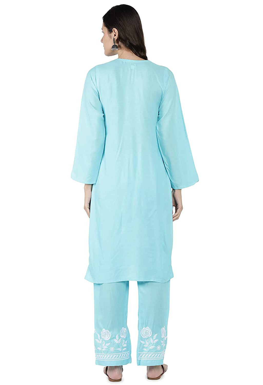 Lucknowi Regular Fit Organic Cotton kurta with Complete Hand Embroidery