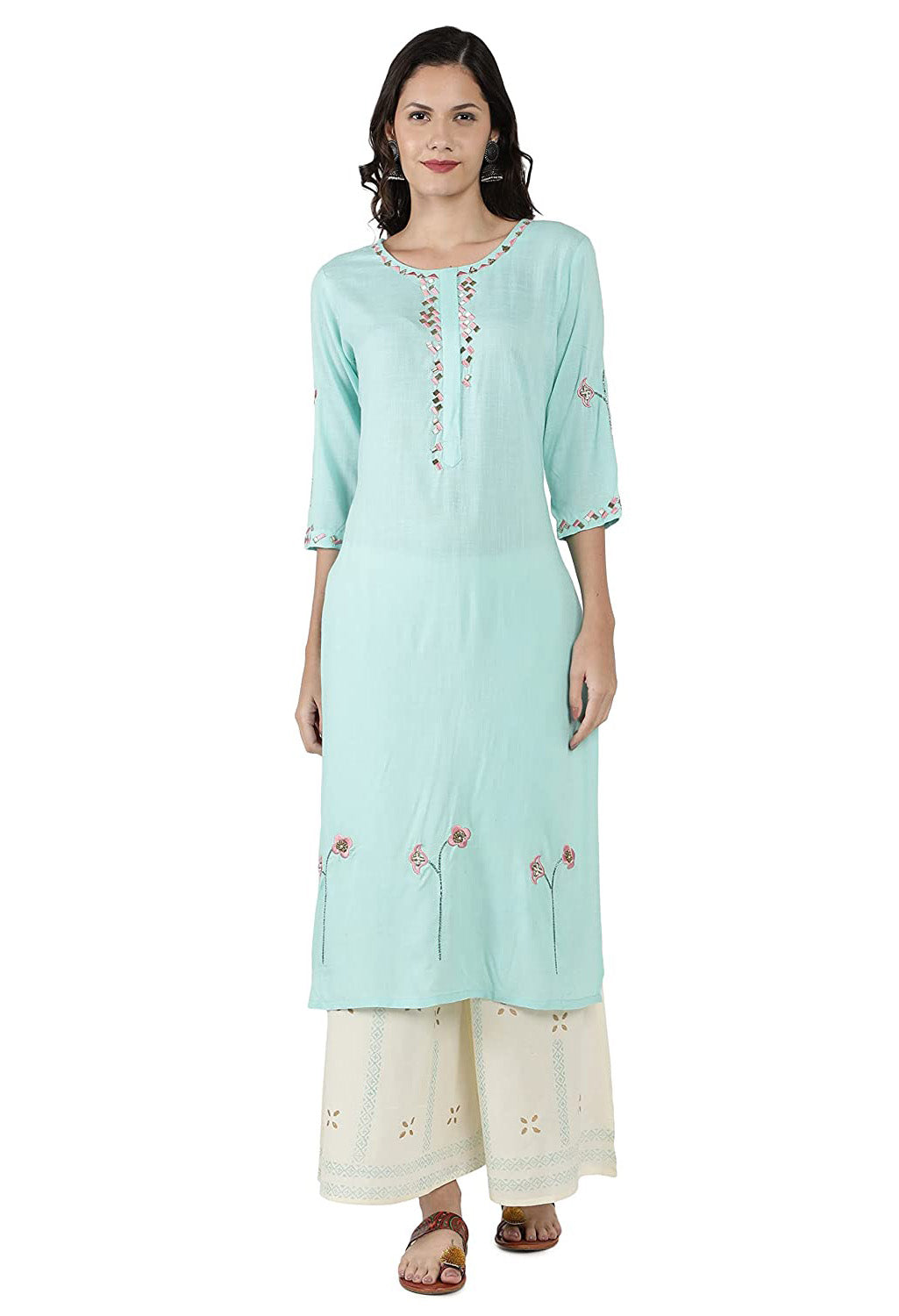 Lucknowi Pure Cotton Kurta Set with Block Print Dupatta