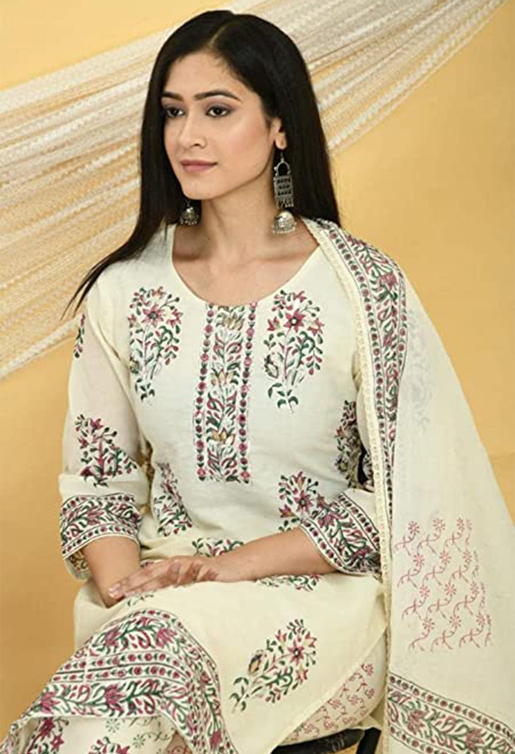 Gota Patti Cotton Printing Straight Kurta Pant Set