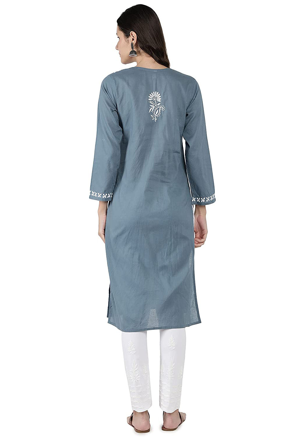 Lucknow Chikan Regular Fit Powder Organic Cotton Kurta with  Flexible Lycra Pants