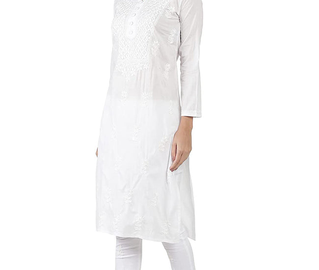 Lucknowi Hand-Embroidery White Cotton Chikankari Kurta Set