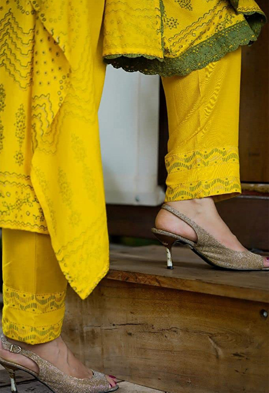 Printed Cotton Blend Women Kaftan Set Yellow