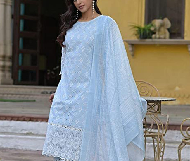 Lucknowi Shifli & Chicken Work Kurti Set with Pant and Dupatta