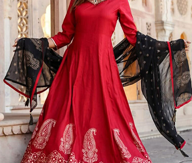 Printed Anarkali Kurta, Bottom & Dupatta Set